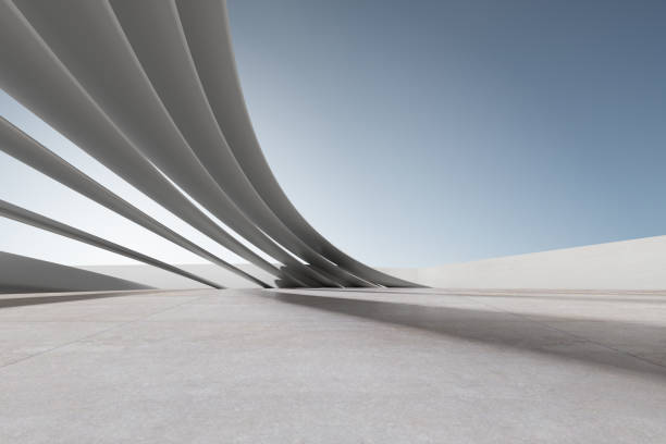 istock 3d render of concrete architecture with car park, empty cement floor. 1345953524
