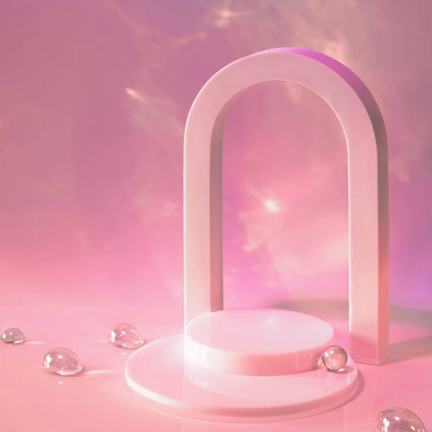 istock empty scene with podium and arch on pastel background 1345953855