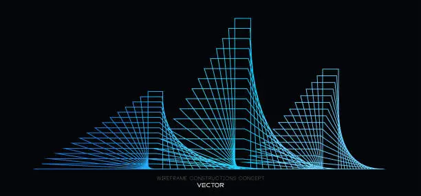 Vector illustration of Abstract constructions wireframe effect vector illustration