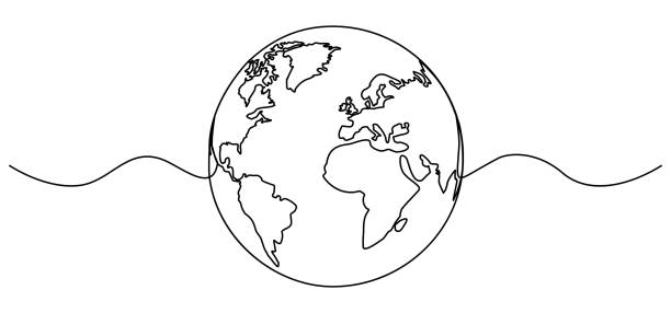 Earth World Globe one line drawing, vector illustration Earth World Globe one line drawing on white background in vector format Europa stock illustrations