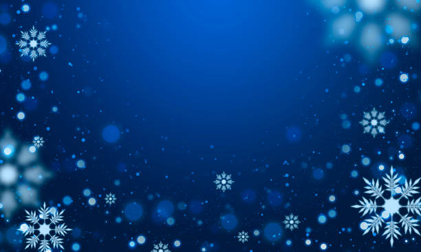 istock Dark blue winter illustration with snowflakes and flying snow flakes. 1345953993