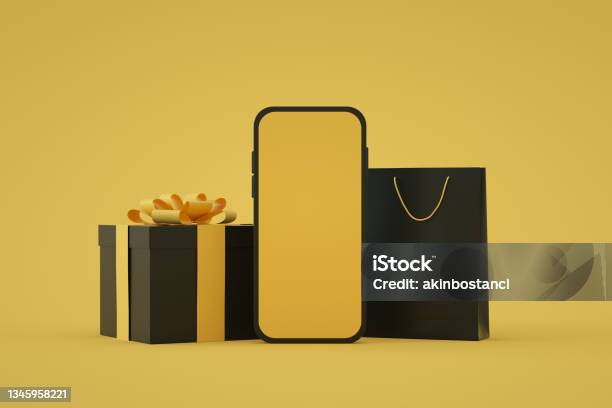 Blank Screen Smart Phone Black Friday Background Stock Photo - Download Image Now - Black Friday - Shopping Event, Gift, Smart Phone