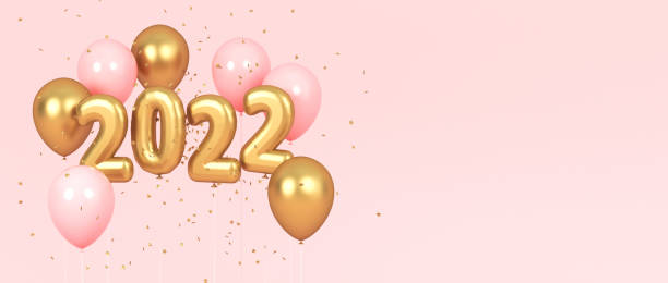 istock New Year's golden and pink balloons with copy space. 3d rendering 1345961247