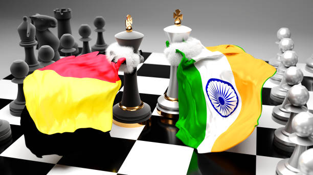 istock Belgium India crisis, clash, conflict and debate between those two countries that aims at a trade deal or dominance symbolized by a chess game with national flags, 3d illustration 1345961271