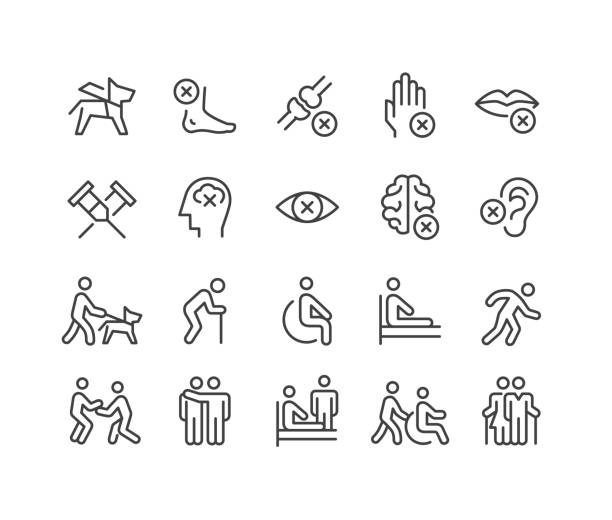 illustrazioni stock, clip art, cartoni animati e icone di tendenza di icone per disabili - classic line series - disabilità