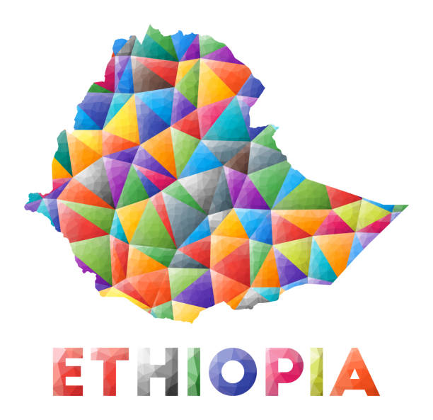 エチオピア - カラフルな低ポリの国の形状。 - silhouette ethiopia map cartography点のイラスト素材／クリップアート素材／マンガ素材／アイコン素材