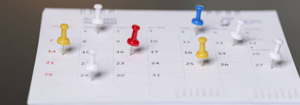 istock Calendar Event Planner is busy .calendar, clock to set timetable organize schedule, planning for business meeting or travel planning concept. 1345962929