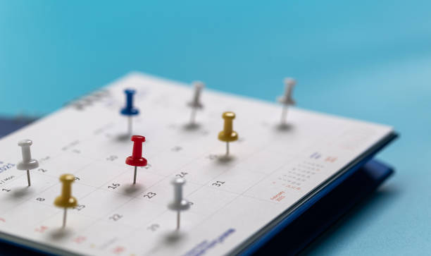 istock Calendar Event Planner is busy .calendar, clock to set timetable organize schedule, planning for business meeting or travel planning concept. 1345962954