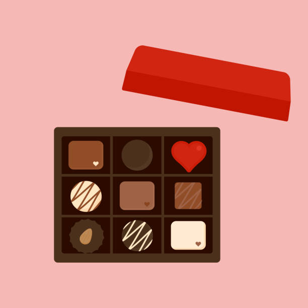 심플하고 귀여운 모듬 초콜릿의 그림 - chocolate candy gift package chocolate stock illustrations