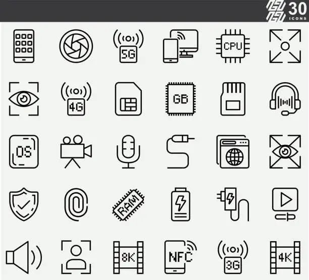 Vector illustration of Mobile Device Components Line icons