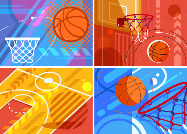 Collection of basketball banners. Collection of basketball banners. Placard designs in flat style. back board basketball stock illustrations