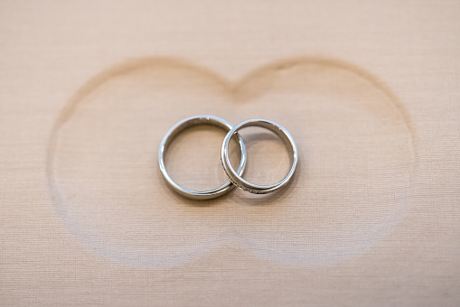 Close-up of two golden wedding rings