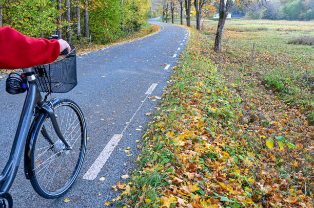 bicycle with basket ion road in autumn landscape Hallsberg Sweden october 2021