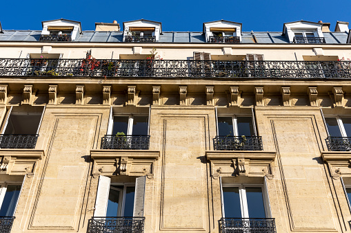 Facade of a Haussmann building in Paris