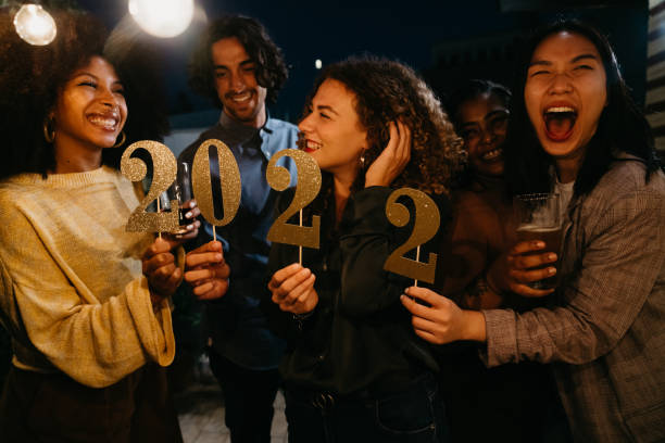 istock Happy new year 2022 with friends 1345968825