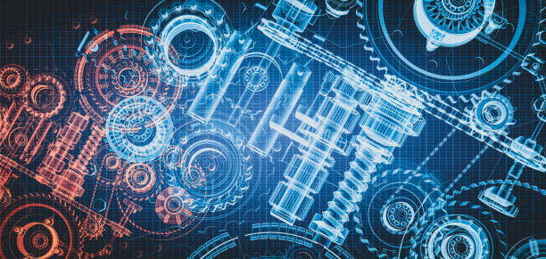 istock Blueprint project of engine design with gears 1345969014
