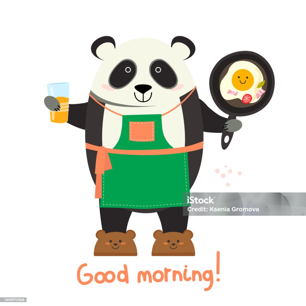 Vetores de Panda Com Ovos Mexidos Bom Dia e mais imagens de Avental -  Avental, Bacon, Café da manhã - iStock