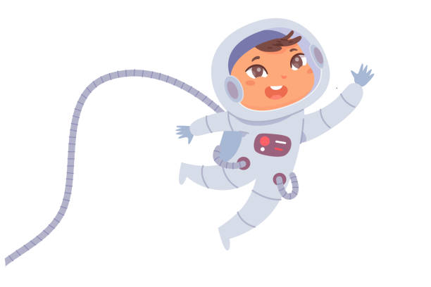 Kid astronaut flying in space vector illustration. Cartoon lost spaceman character traveling, child studying astronomy isolated on white. Kid astronaut flying in space vector illustration. Cartoon lost spaceman character traveling, child studying astronomy isolated on white lost in space stock illustrations