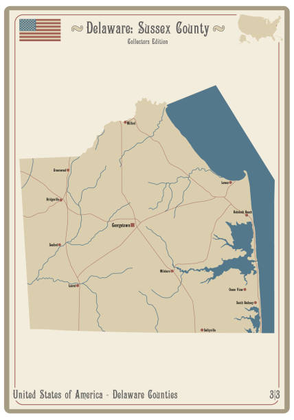 mapa hrabstwa sussex w delaware - sussex stock illustrations