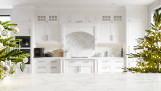istock Marble Table In Modern Kitchen With Christmas Decoration 1345973946