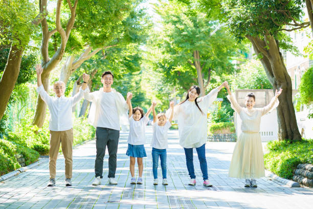 семья 3 поколения держится за руки - grandparent grandfather walking grandchild стоковые фото и изображения