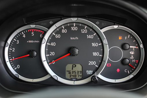 car​ instrument panel, car​ speed motor of​ night, car​ dashboard​ modern​ automobile control​illuminated panel​ speed display.
