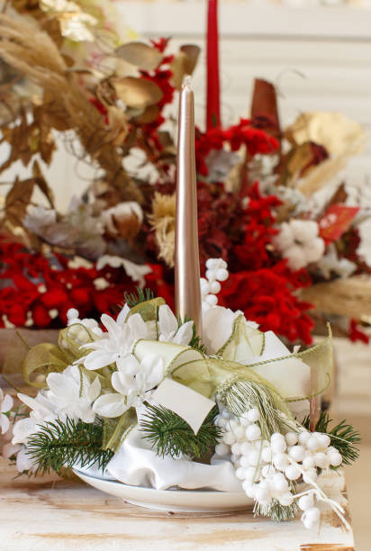 istock Christmas or New Year home decor with candles 1345976391