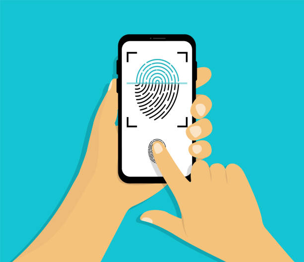 istock Hand holds smartphone with scanning fingerprint. Identification of fingerprint on smartphone in flat style. Concept of identification of the user on fingerprint in the mobile phone. Vector 1345977498
