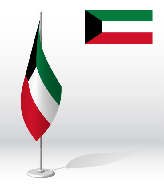 stockillustraties, clipart, cartoons en iconen met kuwait flag on flagpole for registration of solemn event, meeting foreign guests. national independence day of kuwait. realistic 3d vector on white - rohingya