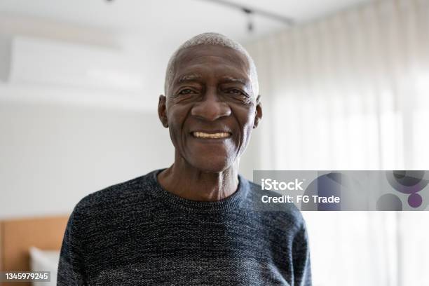 Portrait Of A Senior Man At Home Stock Photo - Download Image Now - Senior Adult, Portrait, African-American Ethnicity