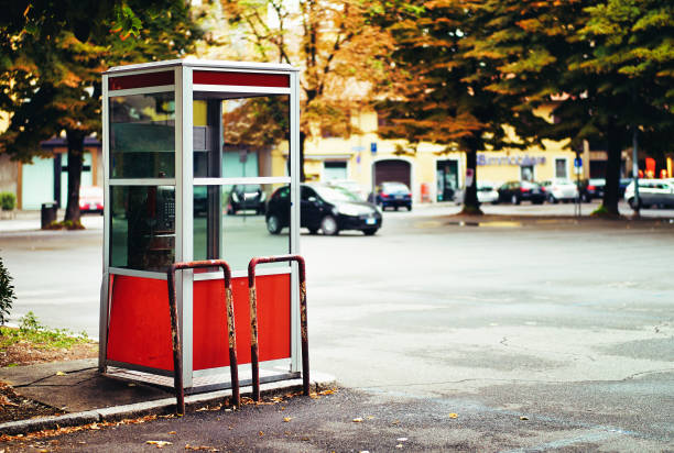old cabin with public telephone
