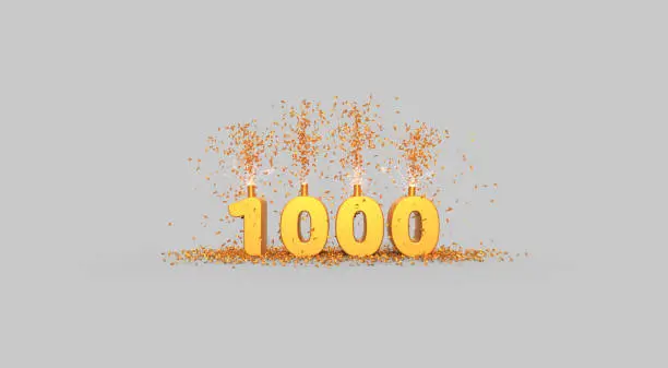 Photo of one thousand celebration - thank you illustration - 3D rendering