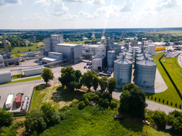 istock aerial view of factory 1345984485