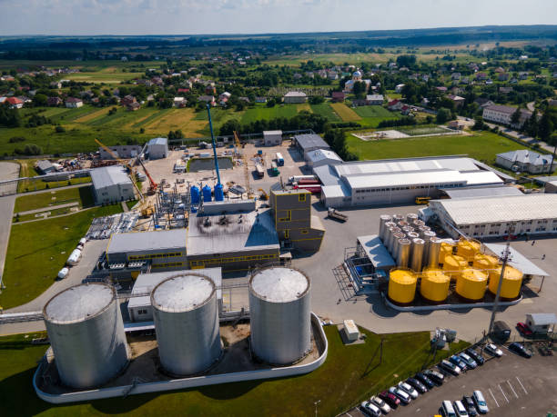 istock aerial view of factory 1345984496