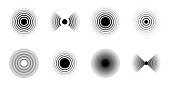 istock Sonar sound waves. Set of radar black icons. Signal rings. Pain circles. Vector illustration. 1345986507