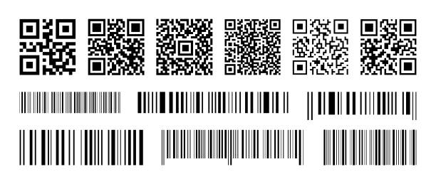 Set of barcodes and QR codes. Code information. Industrial barcodes. Price tag for laser scanning. Sale product information. Vector Set of barcodes and QR codes. Code information. Industrial barcodes. Price tag for laser scanning. Sale product information. Vector qr code stock illustrations