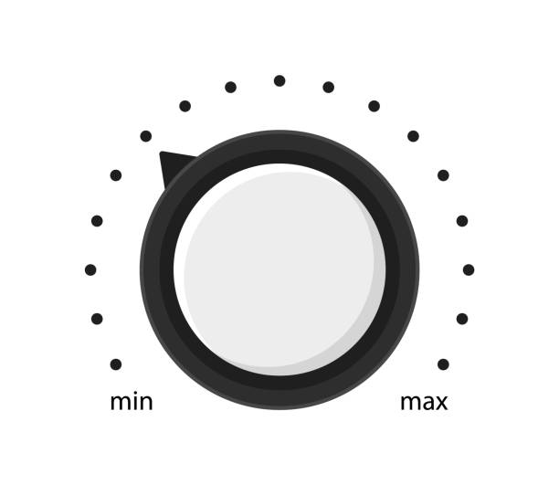 ilustrações de stock, clip art, desenhos animados e ícones de volume knob level icon. volume button, sound control, music knob with scale. vector illustration. flat style. eps 10 - tuner