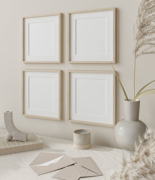 istock Mock up frame close up in home interior background, Boho style 1345987725