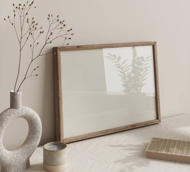istock Mock up frame close up in home interior background, Boho style 1345987730