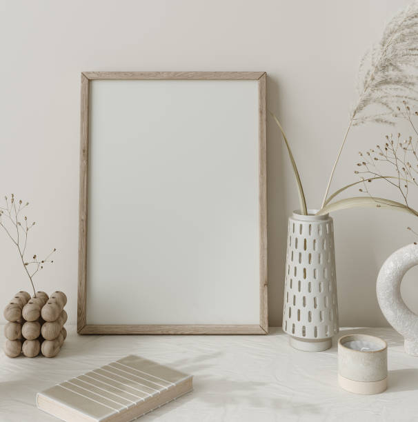 istock Mock up frame close up in home interior background, Boho style 1345987780