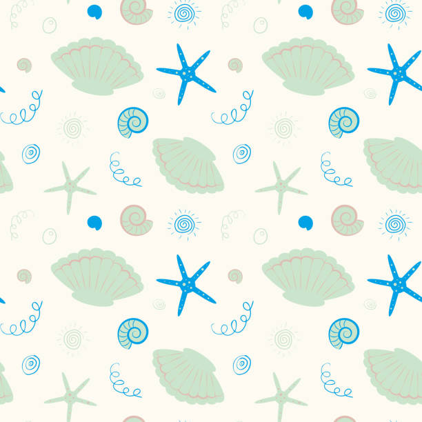 istock Delicate childish nautical pattern in pastel colors. Vector illustration. Design for children's rooms, clothes, packaging, office supplies. Summer pattern. 1345988642