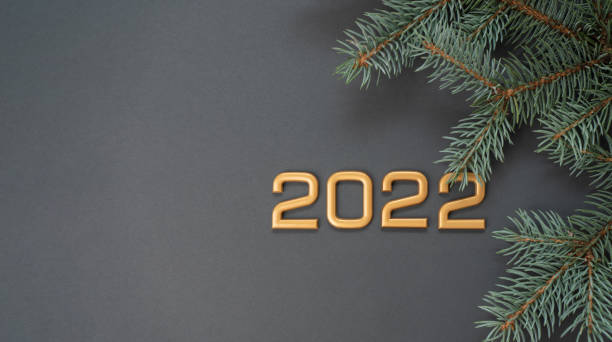 istock Numbers 2022 with a spruce branch 1345988657