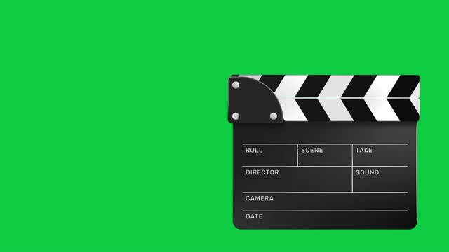 4K Blank clapperboard action animation stock video Motion graphic video animation. Movie and film clapperboard icon Design cinema filmmaking clapper board stock video Green screen for chroma keying