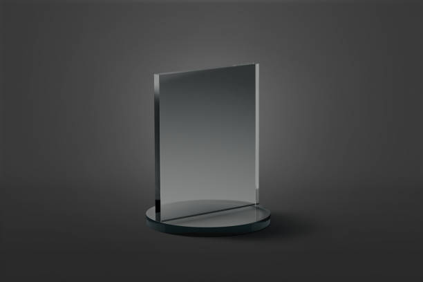 istock Blank rectangle glass award mockup, dark background 1345988717