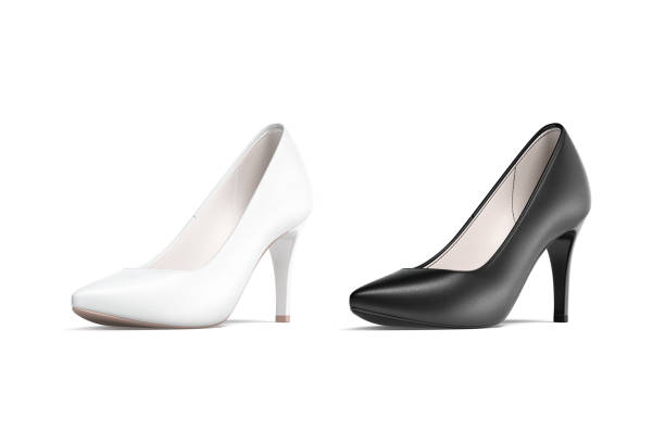 istock Blank black and white high heels shoes mockup, half-turned view 1345988912