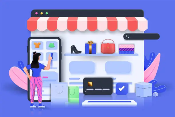 Vector illustration of Modern 3d illustration of Online Shopping concept