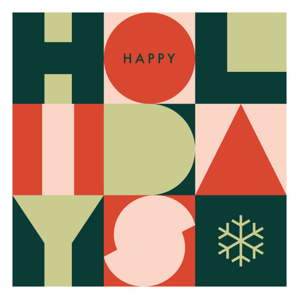 ilustraciones, imágenes clip art, dibujos animados e iconos de stock de feliz fiestas tarjeta geométrica con tipografía saludos. - happy holidays