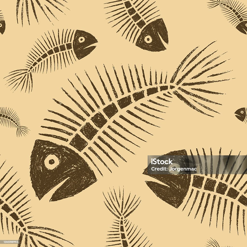 Ręcznie rysowane bezszwowe Dachówka Szkielet ryby - Grafika wektorowa royalty-free (Bez ludzi)