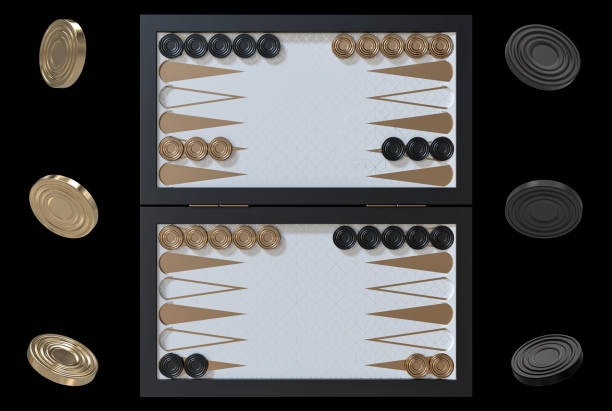 istock Modern Black White And Golden Backgammon Board And Checkers - 3D Illustration 1345991474