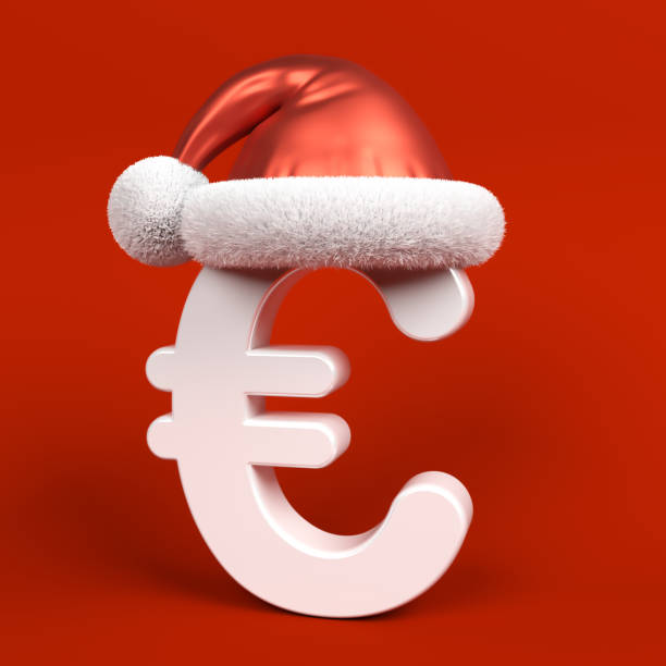 istock White-colored Euro symbol and Santa Claus hat. 1345992551